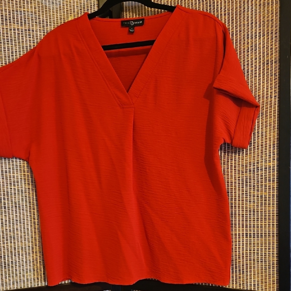 Fred David Vibrant Red V-Neck Blouse